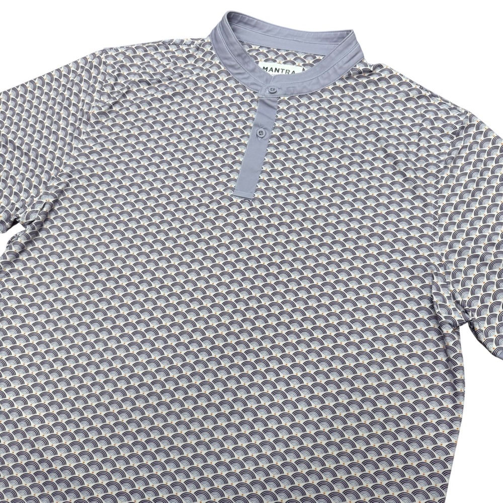 Mantra Performance Polo Mens Large Purple Geometric Wave Print Banded Collar Tee